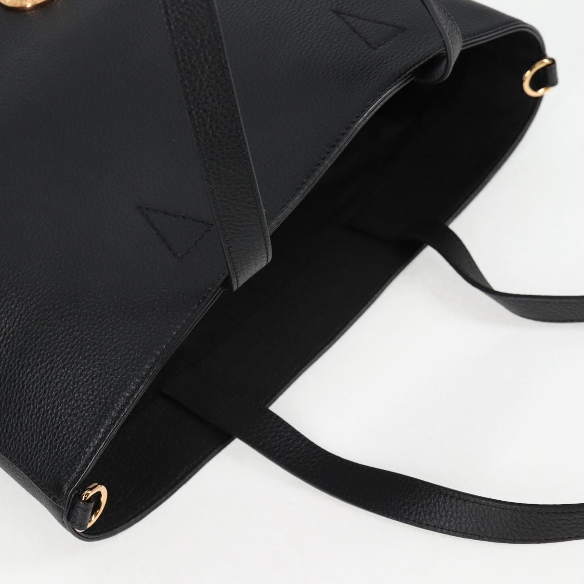 VERSACE Tote Bag Leather 2way Black Gold Auth 118750V