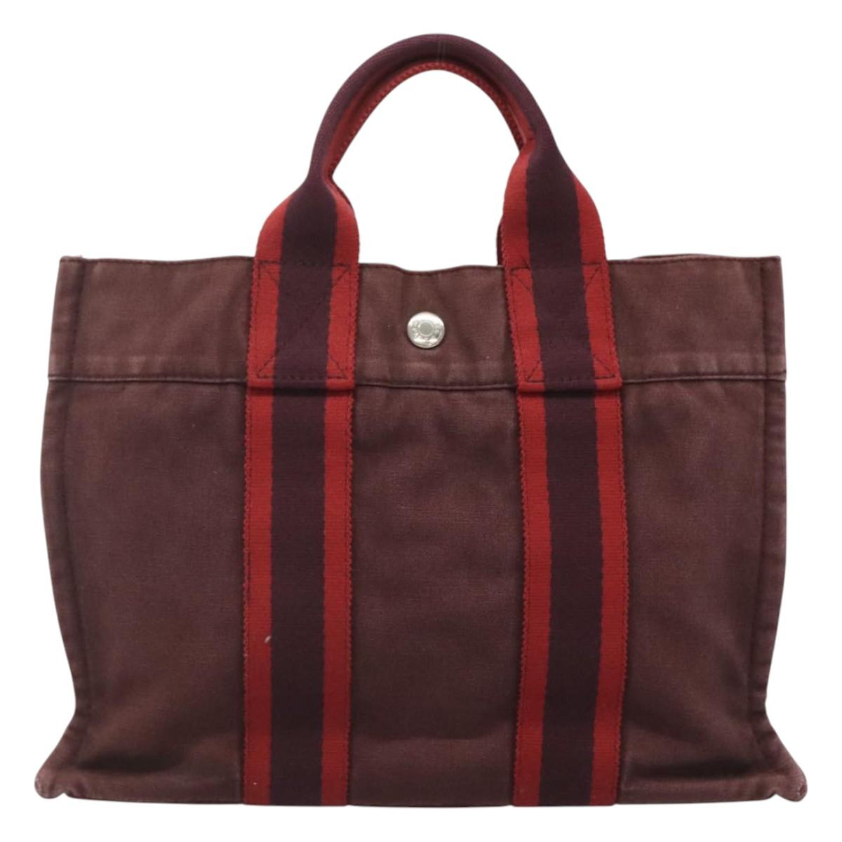 HERMES Fourre Tout PM Tote Bag Canvas Wine Red Auth 118757