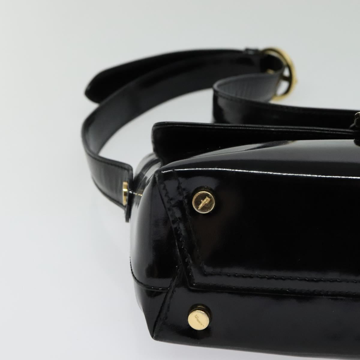 Salvatore Ferragamo Gancini Shoulder Bag Leather Black Gold Auth 118764