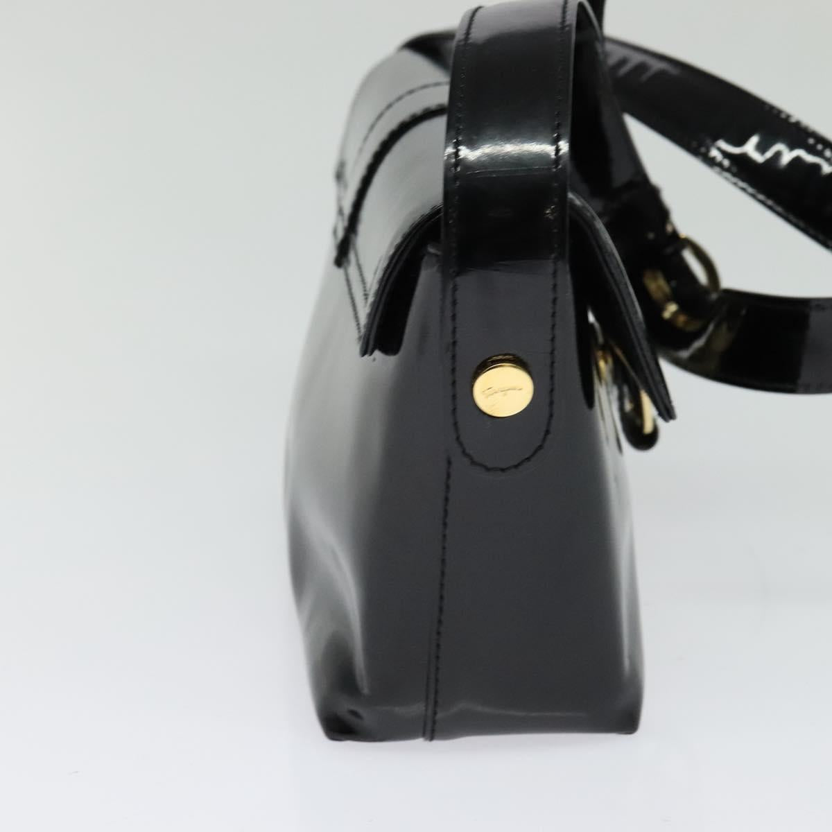 Salvatore Ferragamo Gancini Shoulder Bag Leather Black Gold Auth 118764