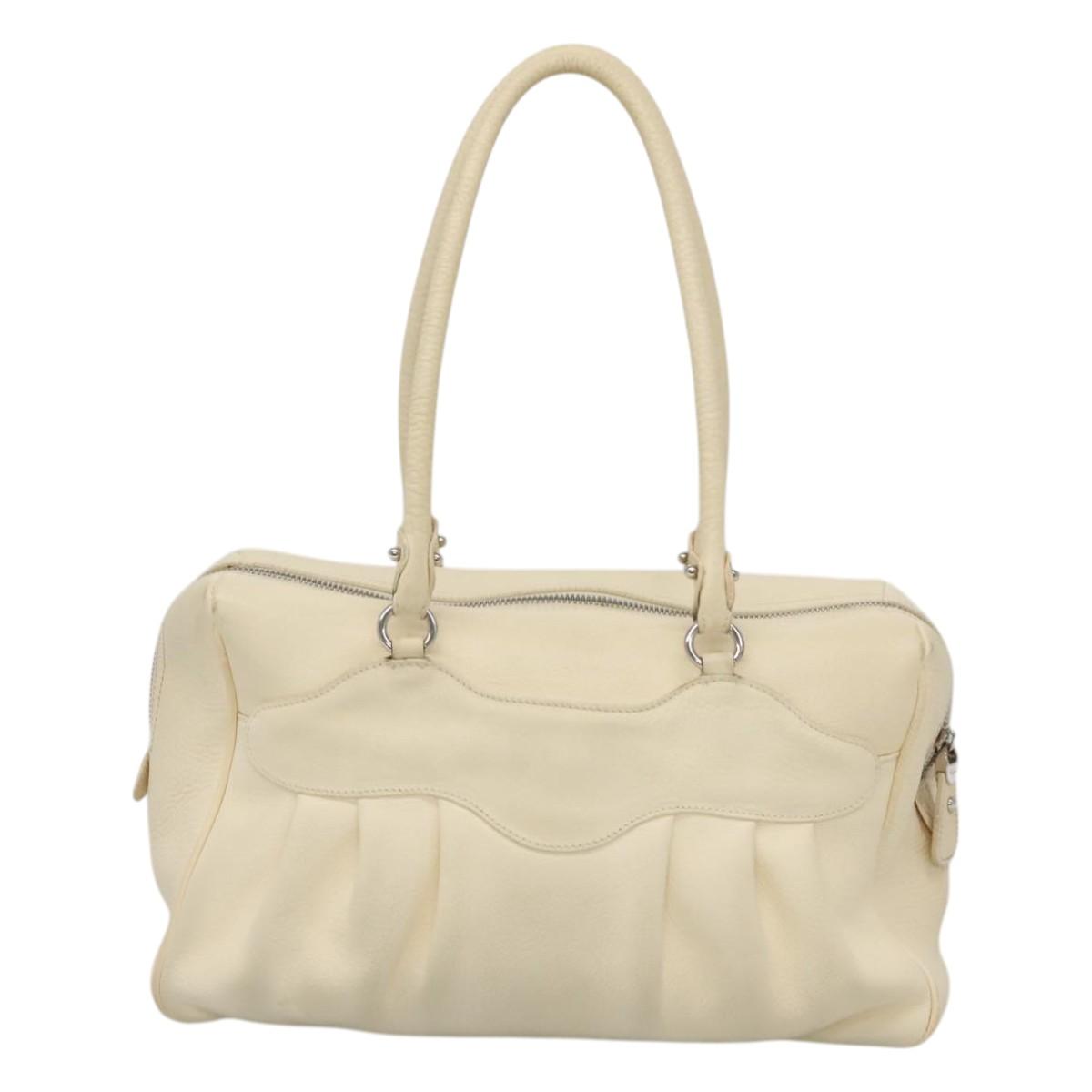 Salvatore Ferragamo Gancini Hand Bag Leather White Silver Auth 118766