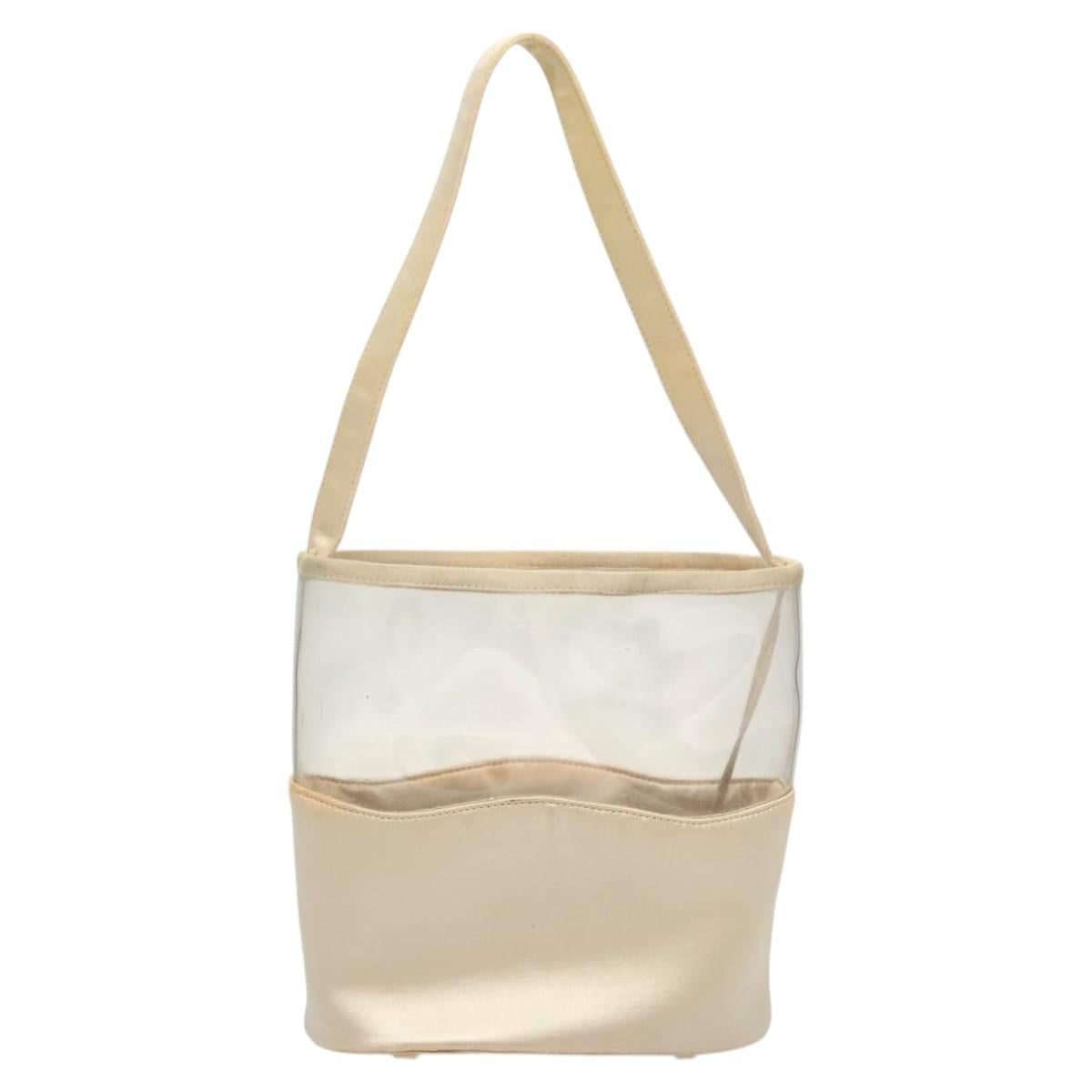 PRADA Hand Bag Vinyl Clear Beige Auth 118773