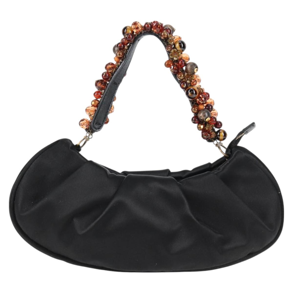 Salvatore Ferragamo Hand Bag Satin Black Auth 118774V