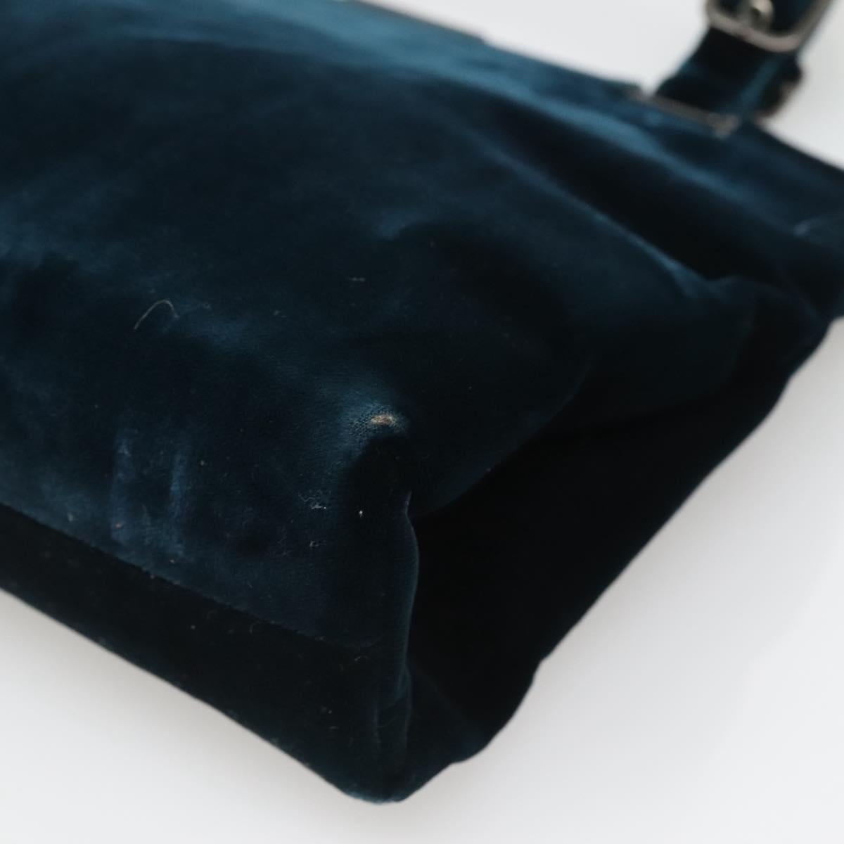 PRADA Tote Bag Velor Navy Silver Auth 118778