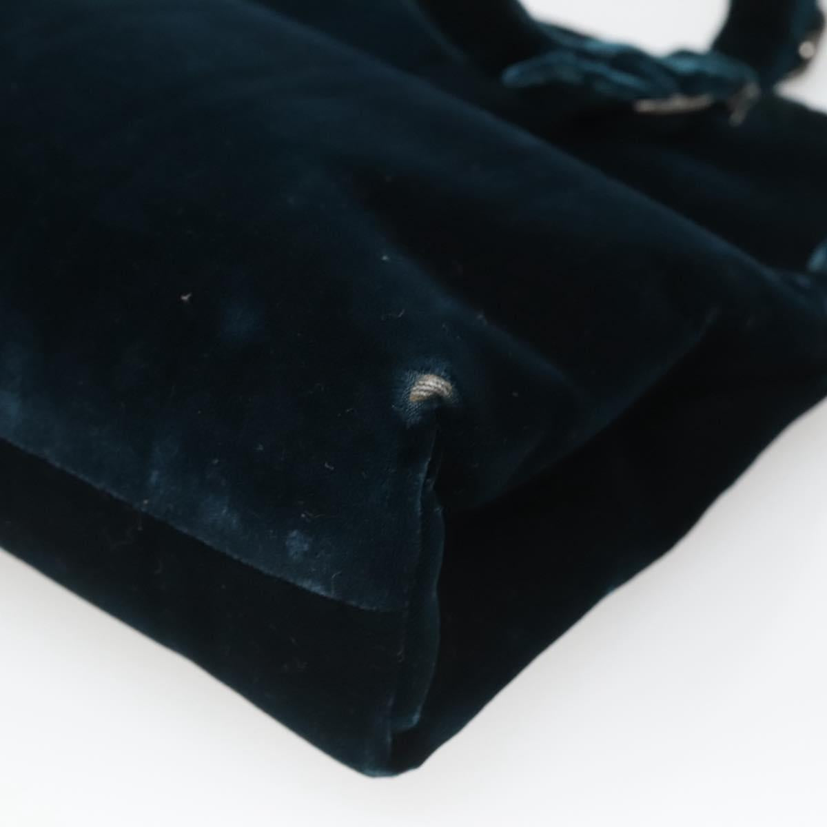 PRADA Tote Bag Velor Navy Silver Auth 118778