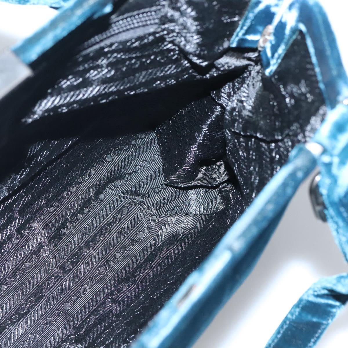 PRADA Tote Bag Velor Navy Silver Auth 118778