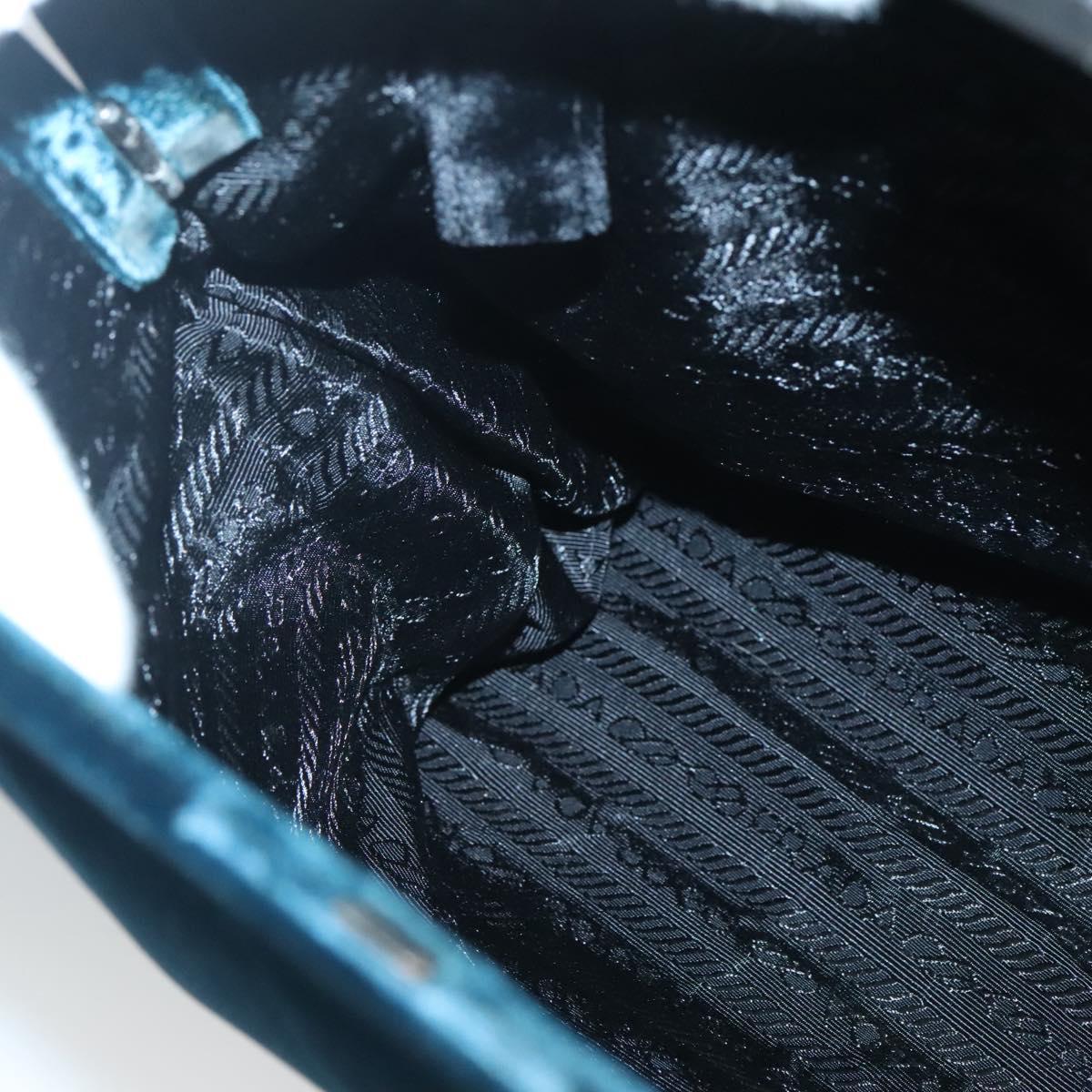 PRADA Tote Bag Velor Navy Silver Auth 118778