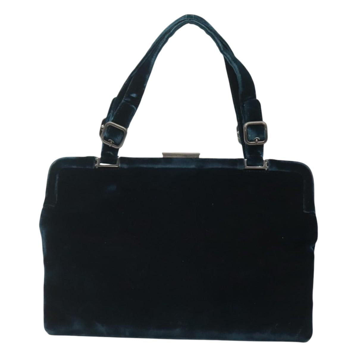 PRADA Tote Bag Velor Navy Silver Auth 118778