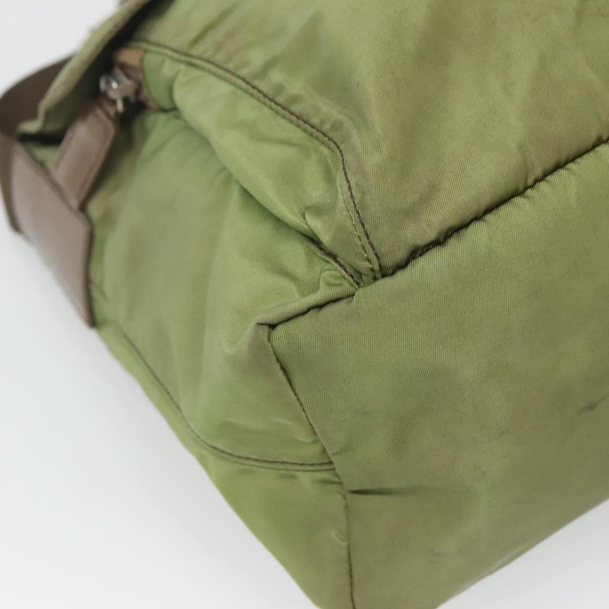 PRADA Shoulder Bag Nylon Khaki Silver Auth 118779