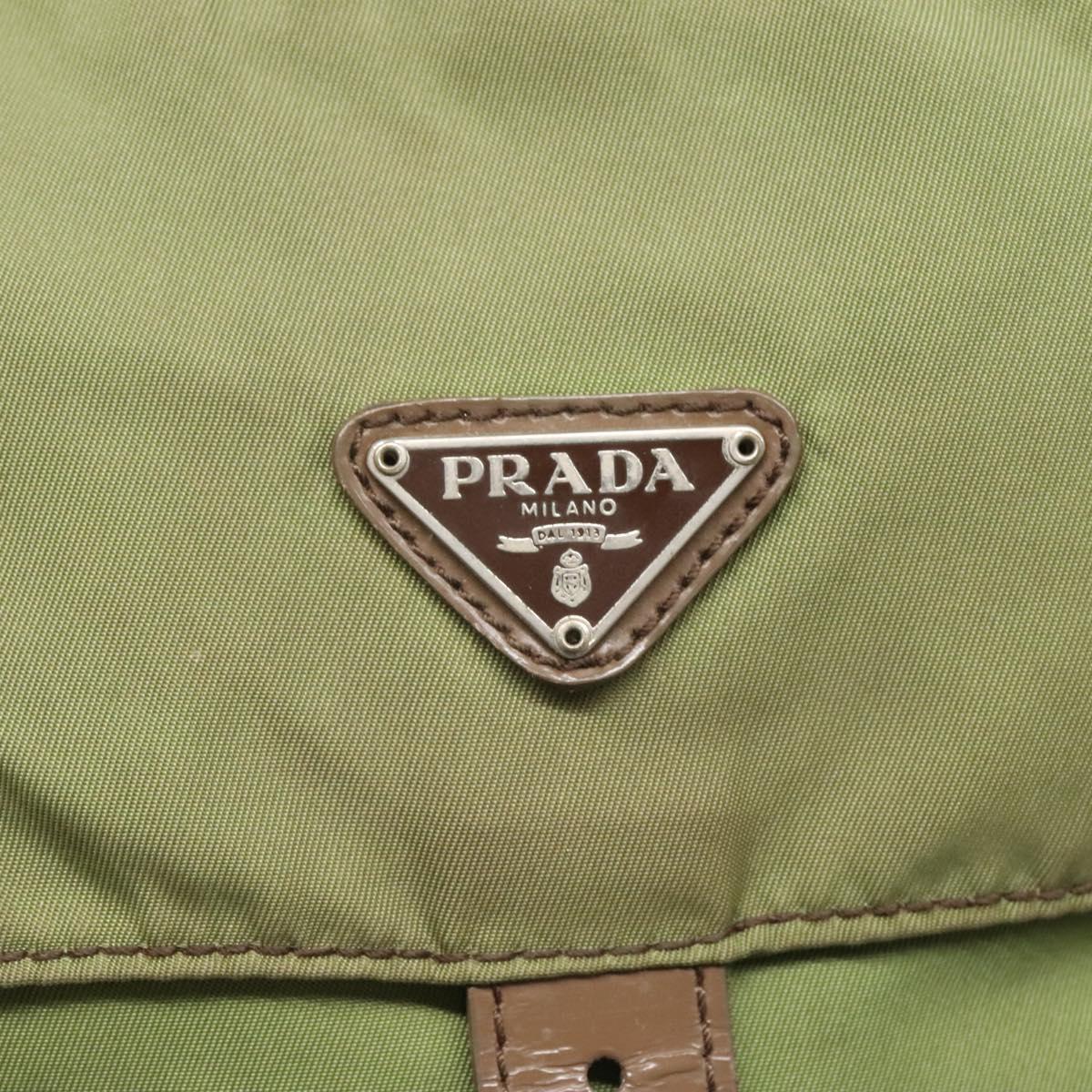 PRADA Shoulder Bag Nylon Khaki Silver Auth 118779