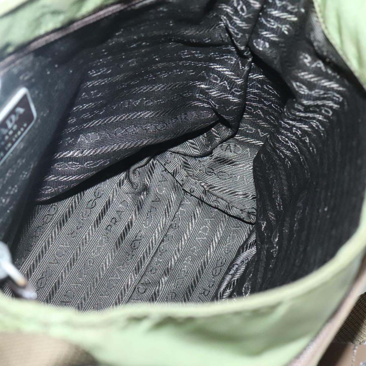 PRADA Shoulder Bag Nylon Khaki Silver Auth 118779