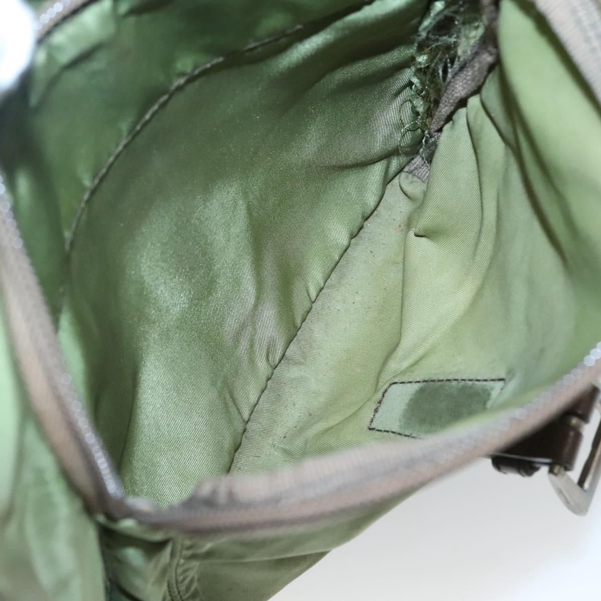 PRADA Shoulder Bag Nylon Khaki Silver Auth 118779