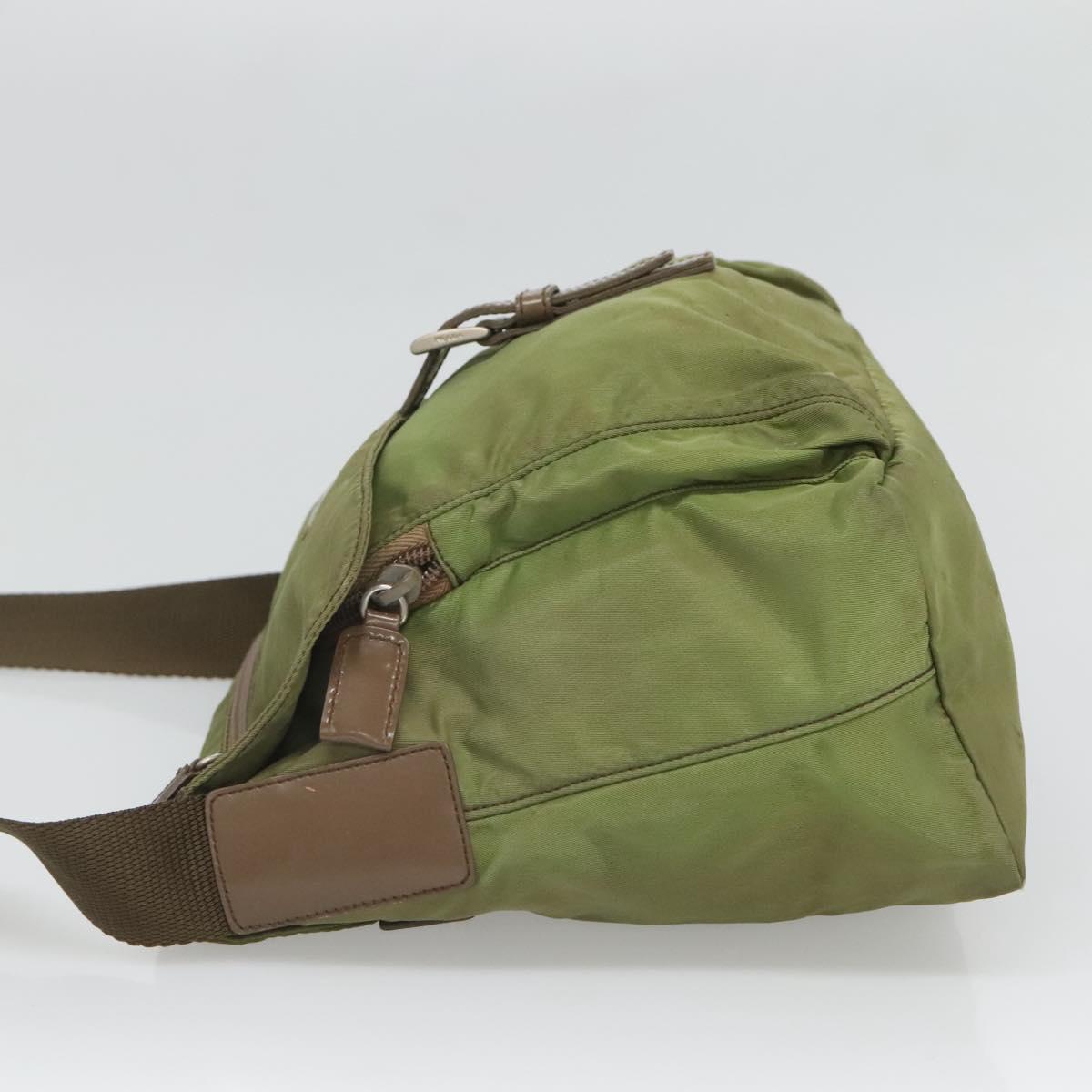 PRADA Shoulder Bag Nylon Khaki Silver Auth 118779