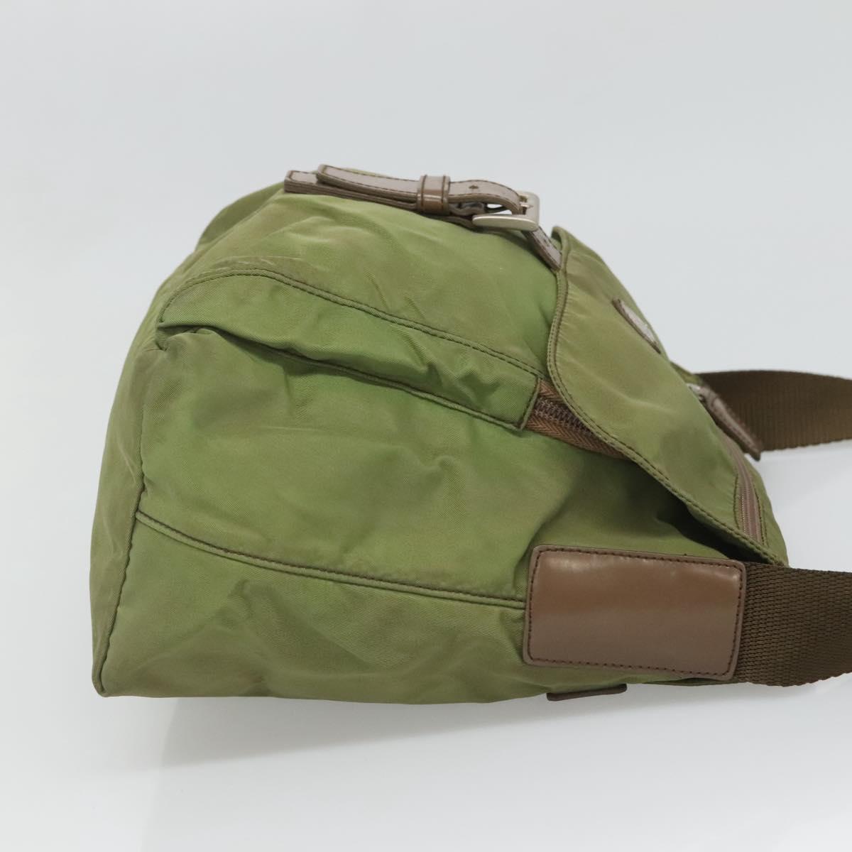 PRADA Shoulder Bag Nylon Khaki Silver Auth 118779