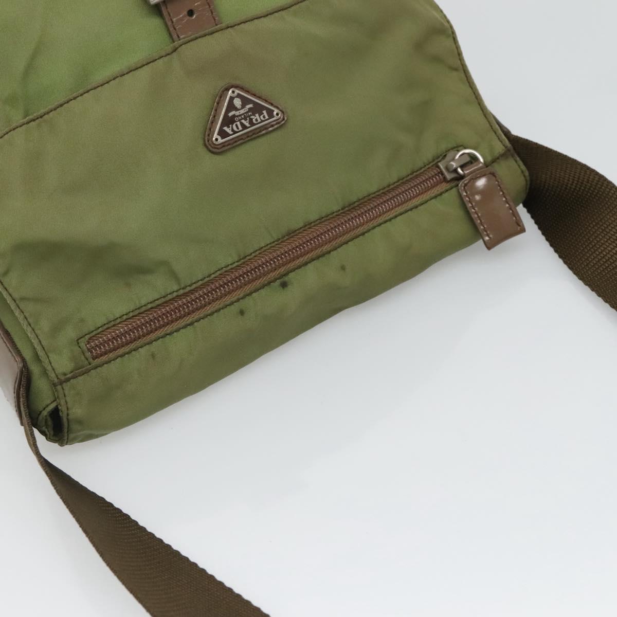 PRADA Shoulder Bag Nylon Khaki Silver Auth 118779