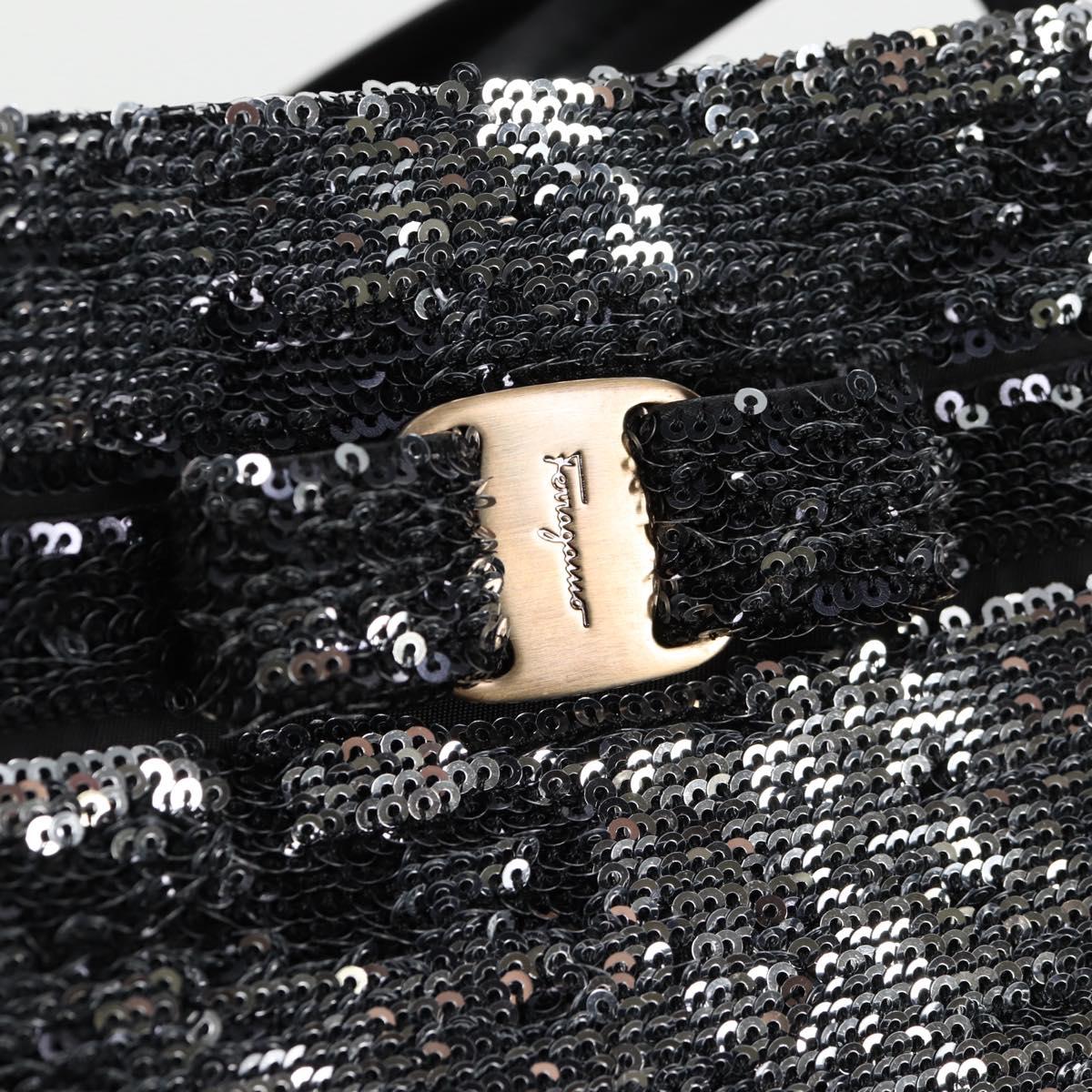 Salvatore Ferragamo Sequin Tote Bag Nylon Black Auth 118787V