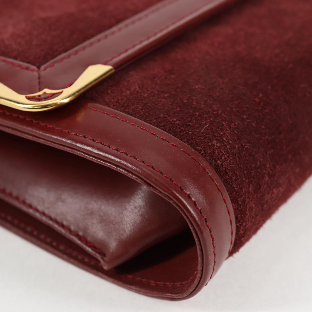 CARTIER Chain Shoulder Bag Suede Leather Red Gold Auth 118790V