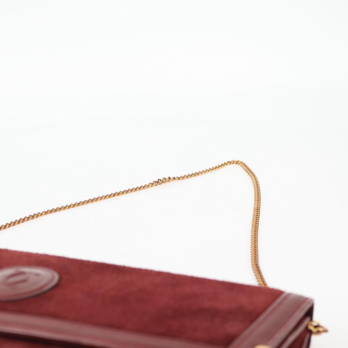 CARTIER Chain Shoulder Bag Suede Leather Red Gold Auth 118790V