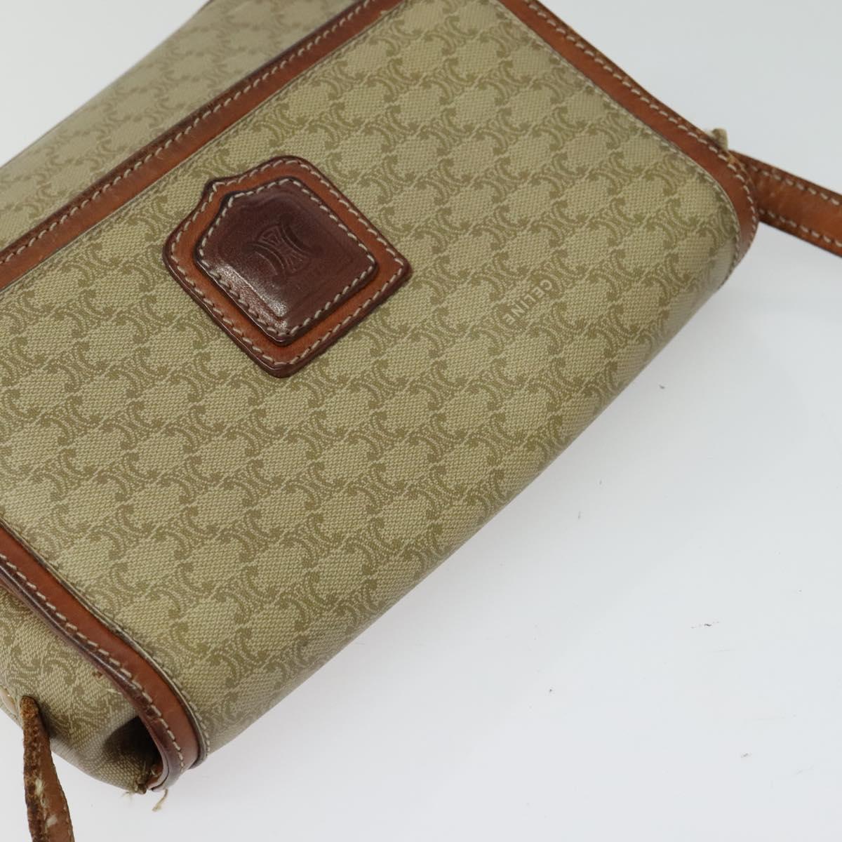 CELINE Macadam Canvas Shoulder Bag PVC Beige Auth 118792