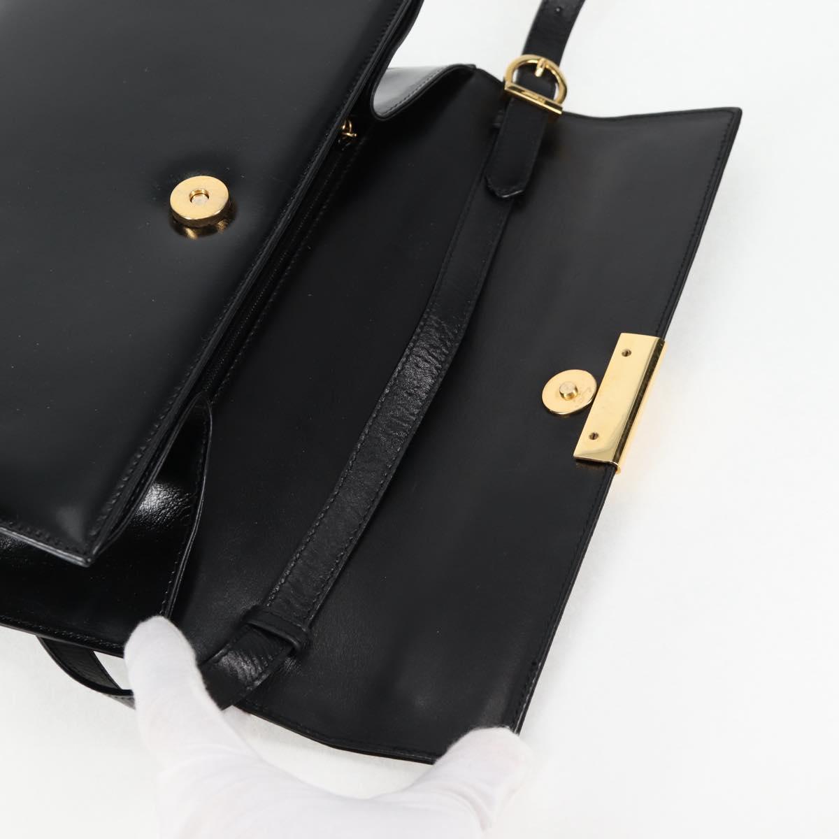 Salvatore Ferragamo Gancini Shoulder Bag Leather Black Gold Auth 118793V