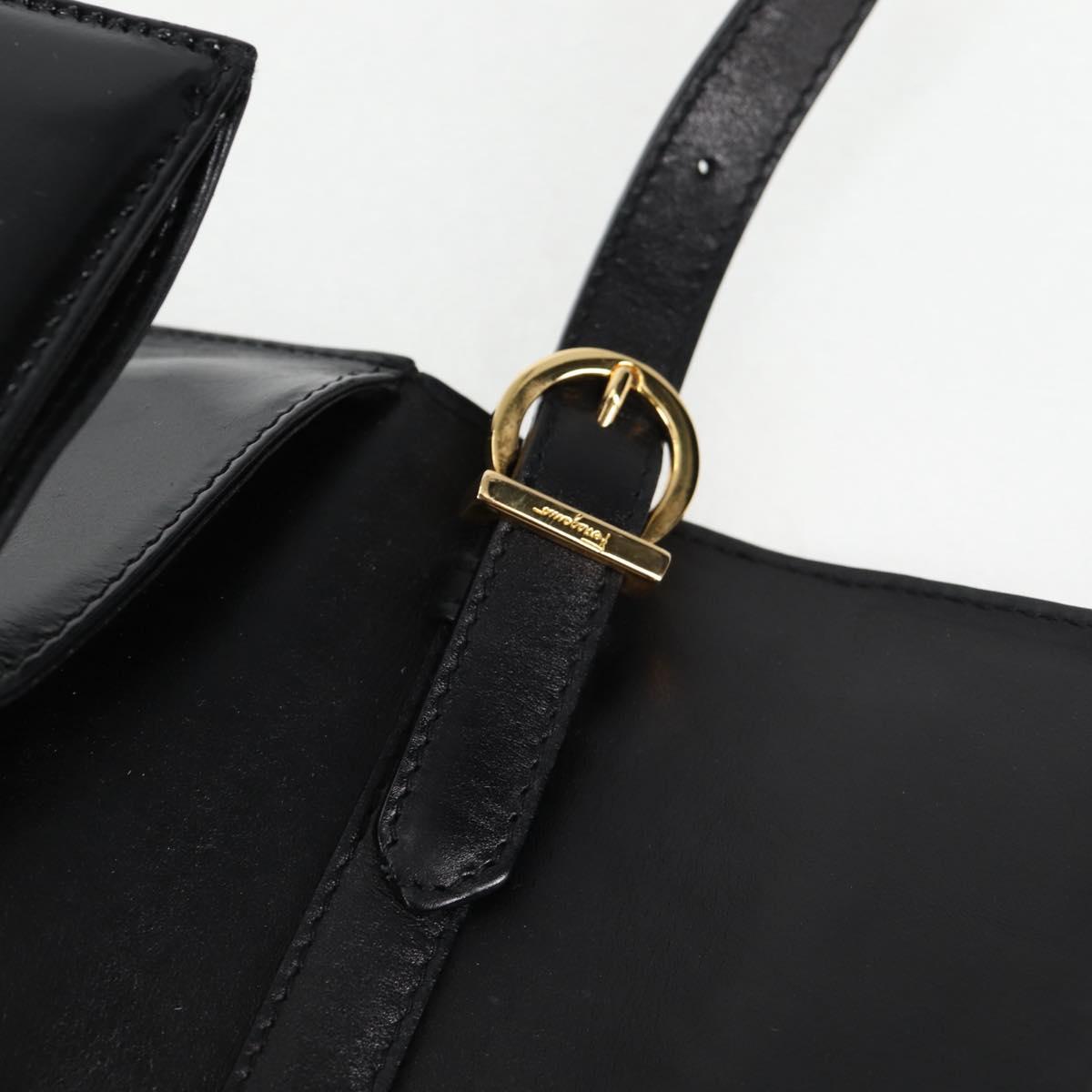 Salvatore Ferragamo Gancini Shoulder Bag Leather Black Gold Auth 118793V