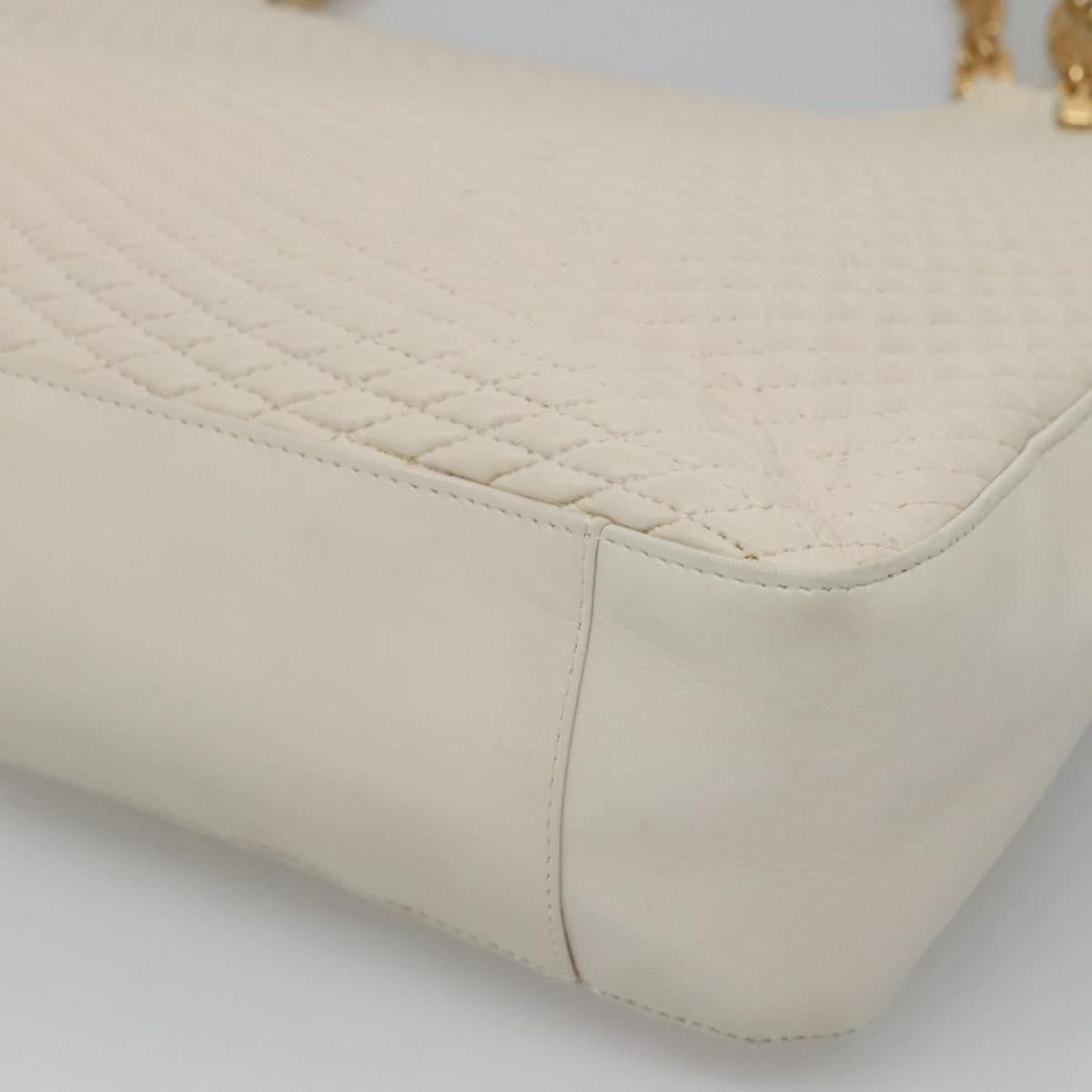BALLY Quilted Tote Bag Leather White Gold Auth 118799