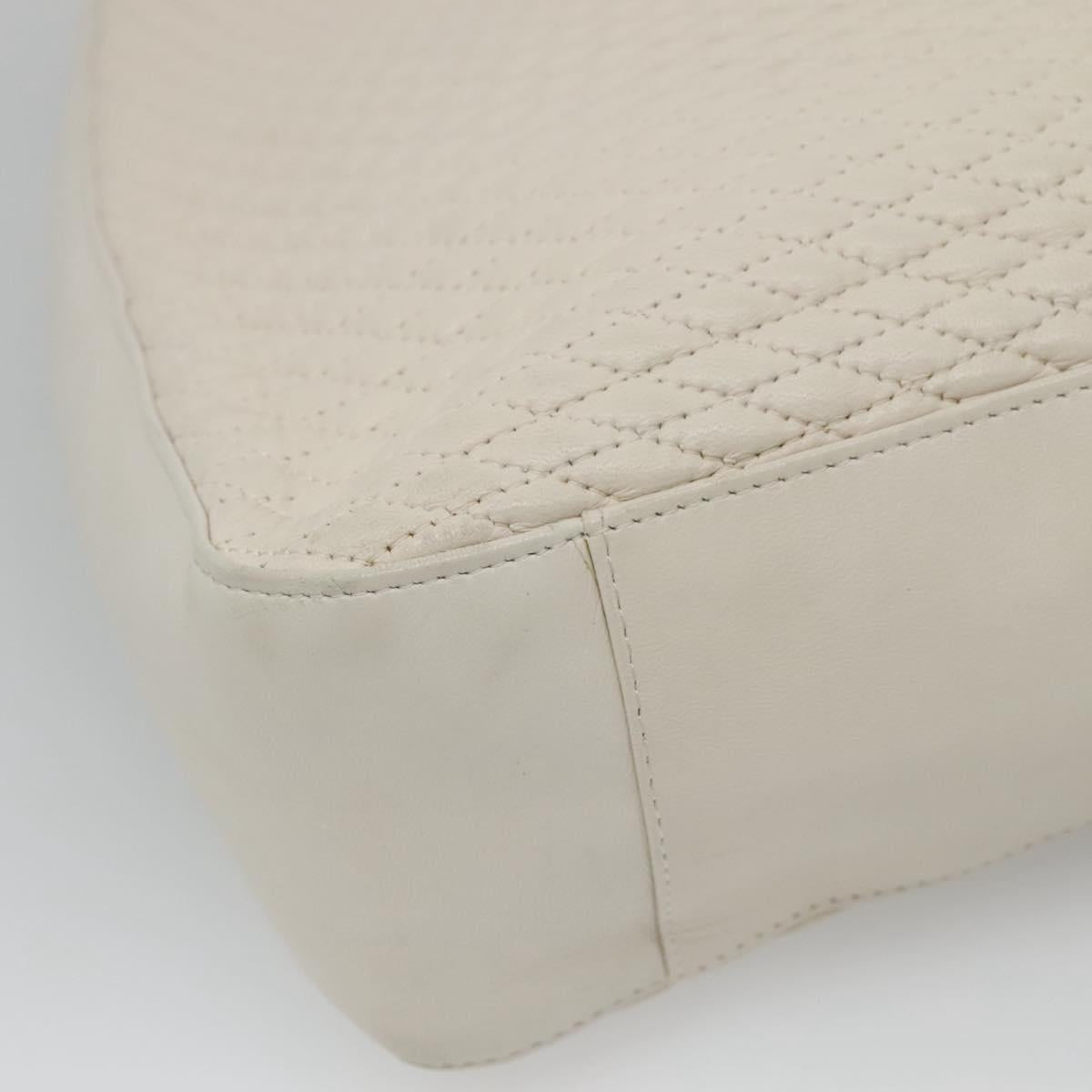 BALLY Quilted Tote Bag Leather White Gold Auth 118799