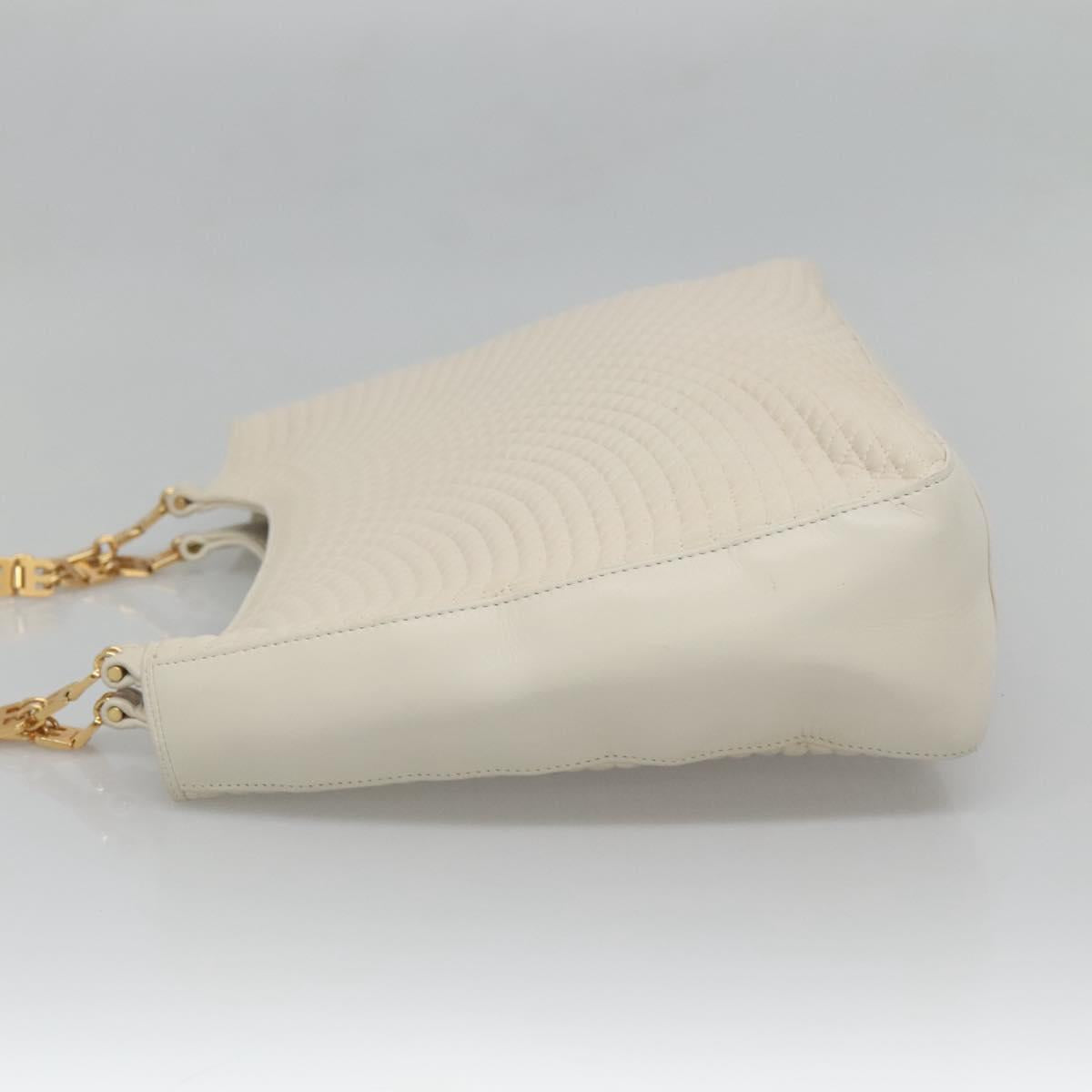 BALLY Quilted Tote Bag Leather White Gold Auth 118799