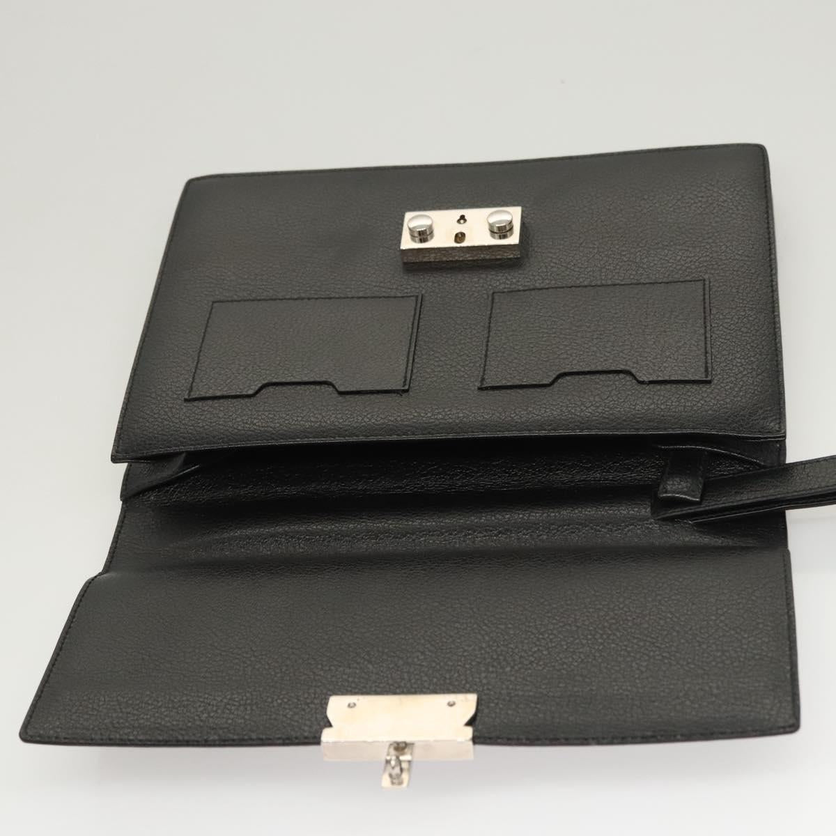 Salvatore Ferragamo Clutch Bag Leather Black Silver Auth 118801