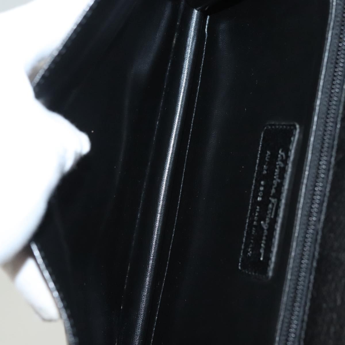 Salvatore Ferragamo Clutch Bag Leather Black Silver Auth 118801