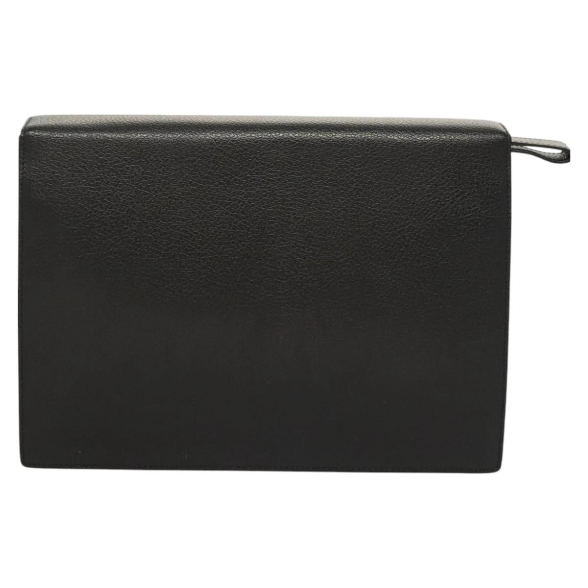 Salvatore Ferragamo Clutch Bag Leather Black Silver Auth 118801