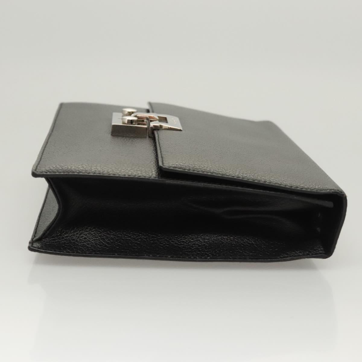 Salvatore Ferragamo Clutch Bag Leather Black Silver Auth 118801