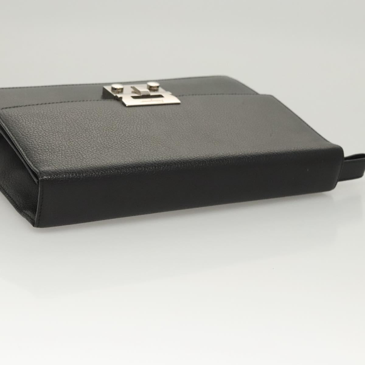 Salvatore Ferragamo Clutch Bag Leather Black Silver Auth 118801