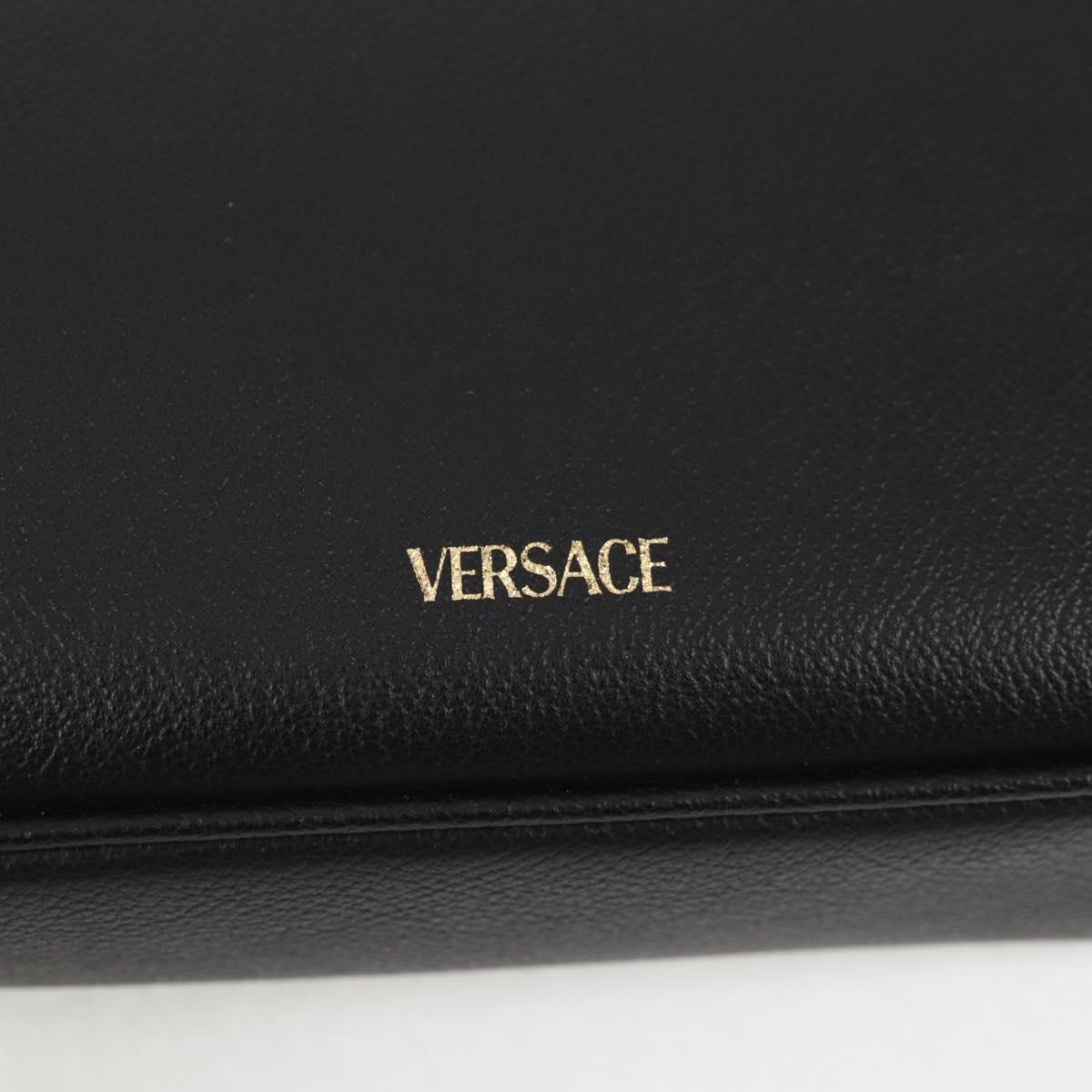 VERSACE Shoulder Bag Leather Black Gold Auth 118811V