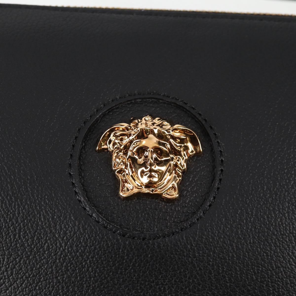 VERSACE Shoulder Bag Leather Black Gold Auth 118811V