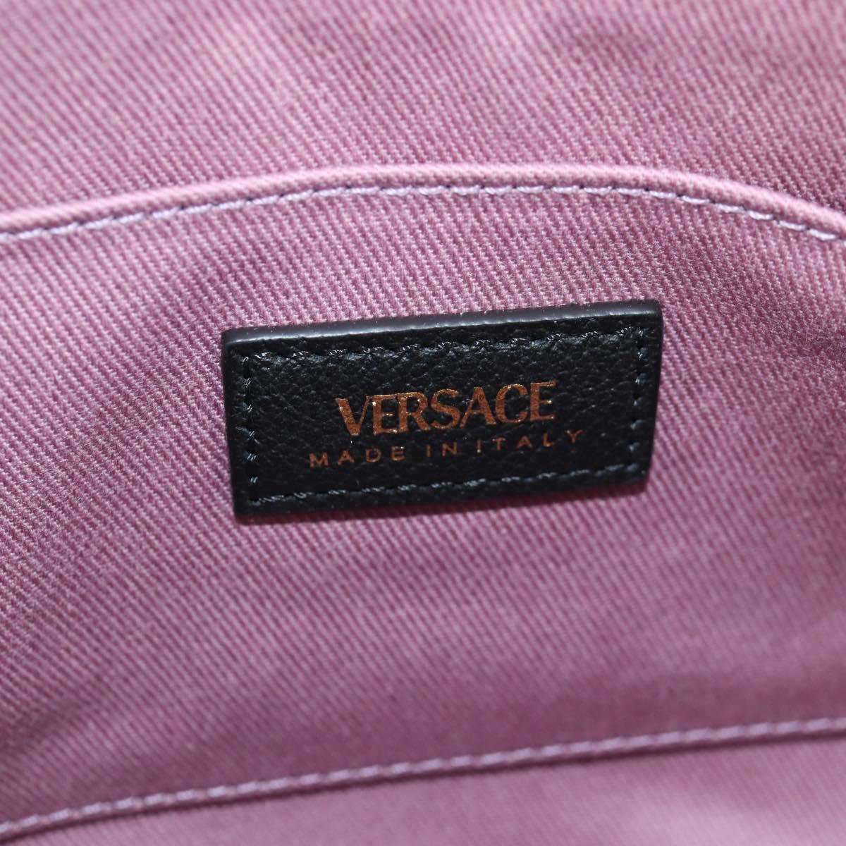 VERSACE Shoulder Bag Leather Black Gold Auth 118811V