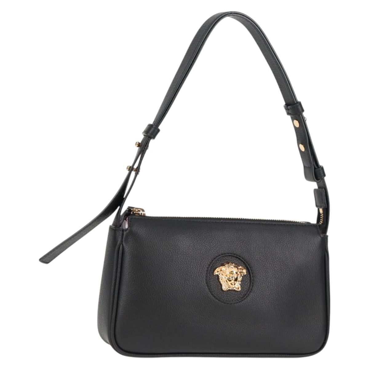 VERSACE Shoulder Bag Leather Black Gold Auth 118811V