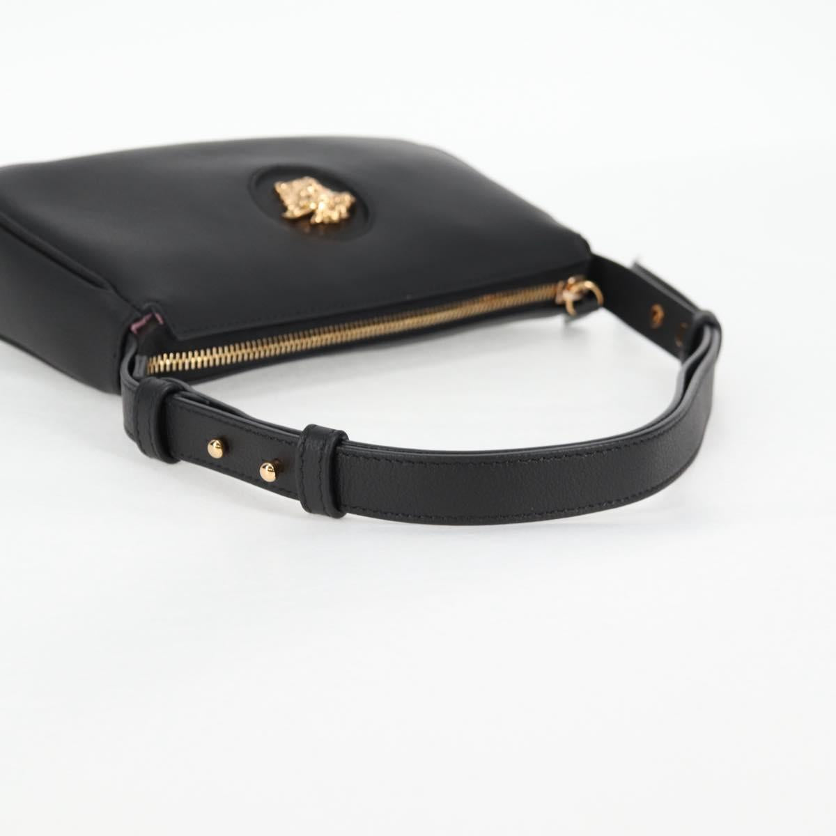 VERSACE Shoulder Bag Leather Black Gold Auth 118811V