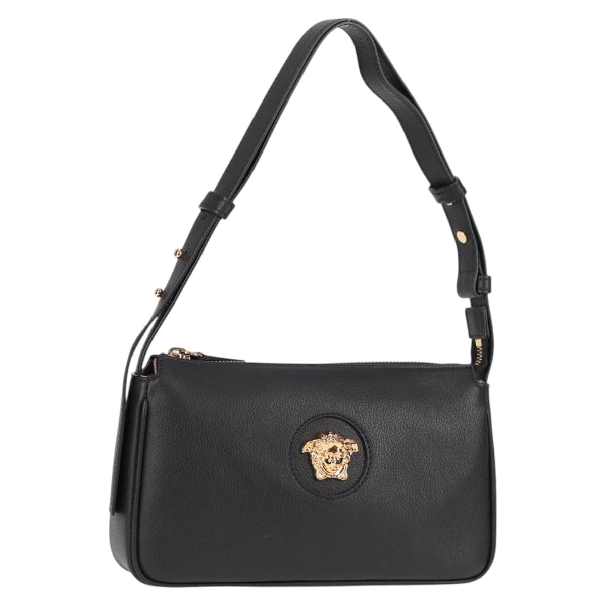 VERSACE Shoulder Bag Leather Black Gold Auth 118819V