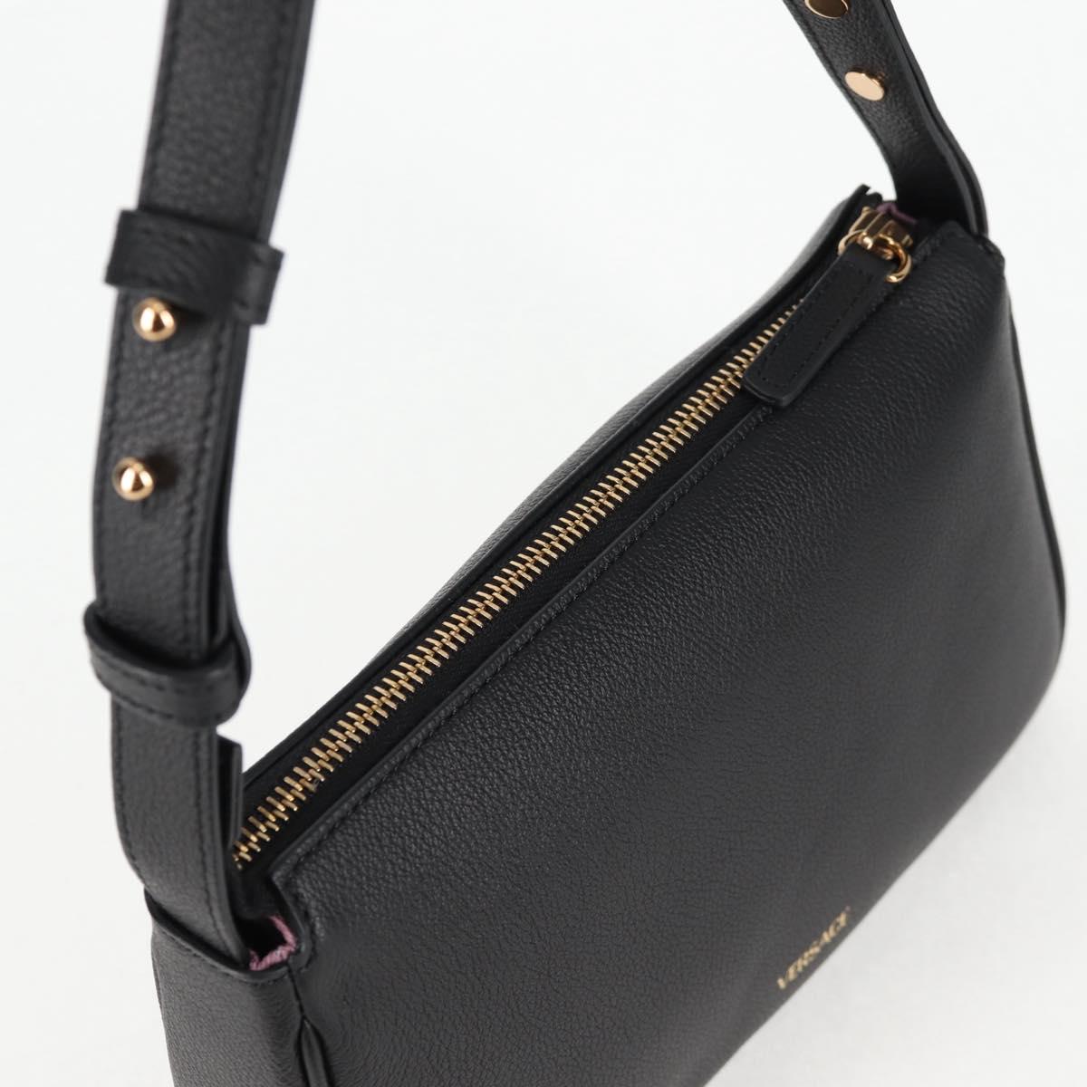 VERSACE Shoulder Bag Leather Black Gold Auth 118819V