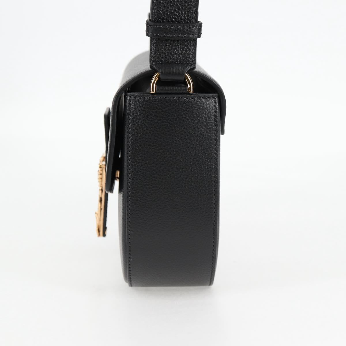 VERSACE Shoulder Bag Leather Black Gold Auth 118821V