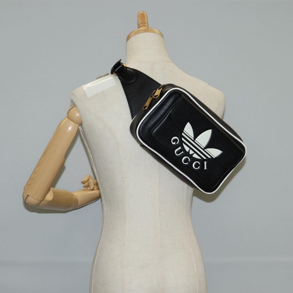 GUCCI Adidas Waist bag Leather Black Gold 722141 Auth 118851M