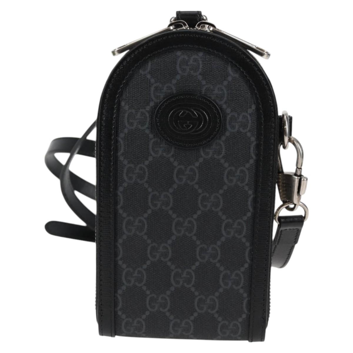GUCCI GG Supreme Shoulder Bag PVC Black Silver Auth 118863M