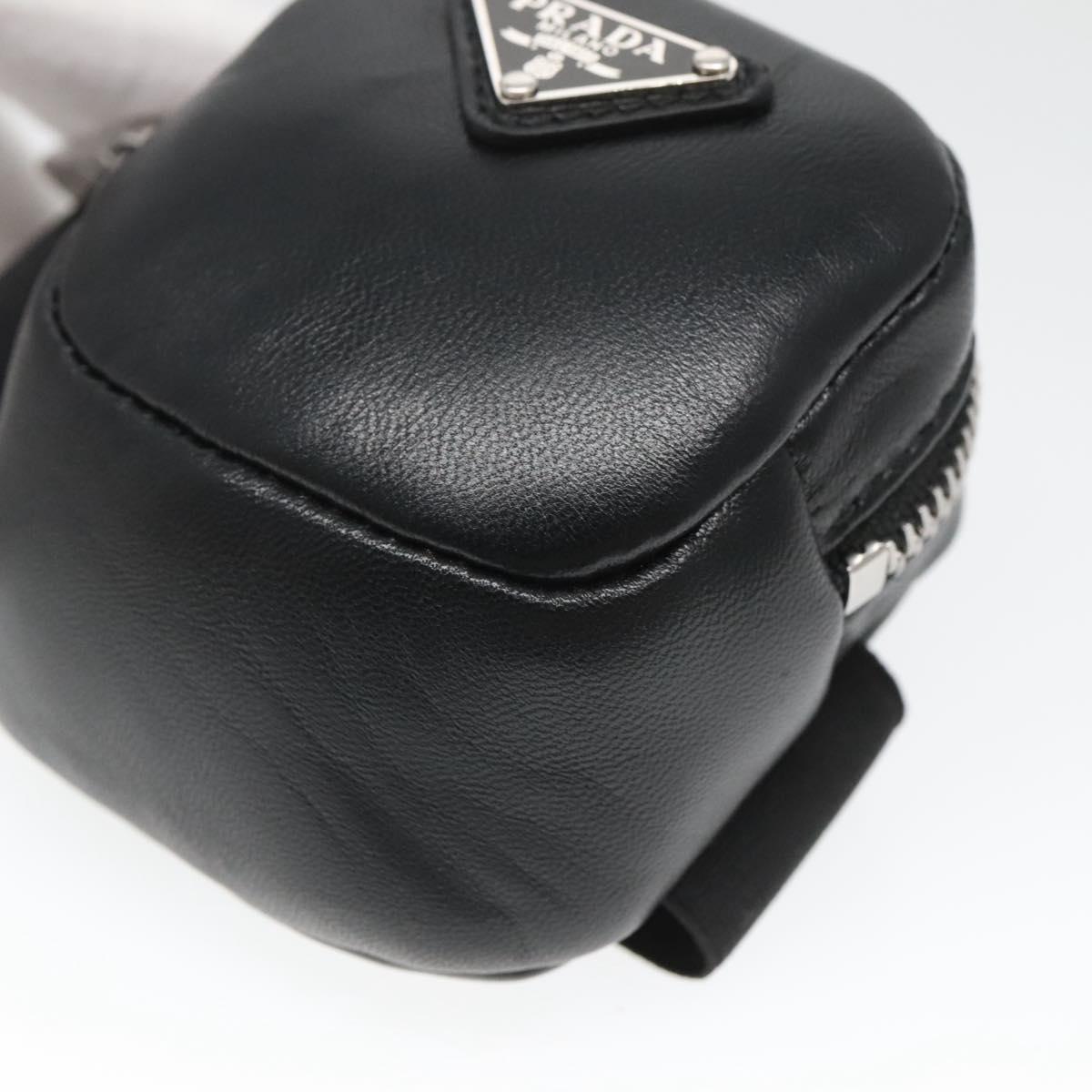 PRADA Pouch Leather Black Silver Auth 118865M