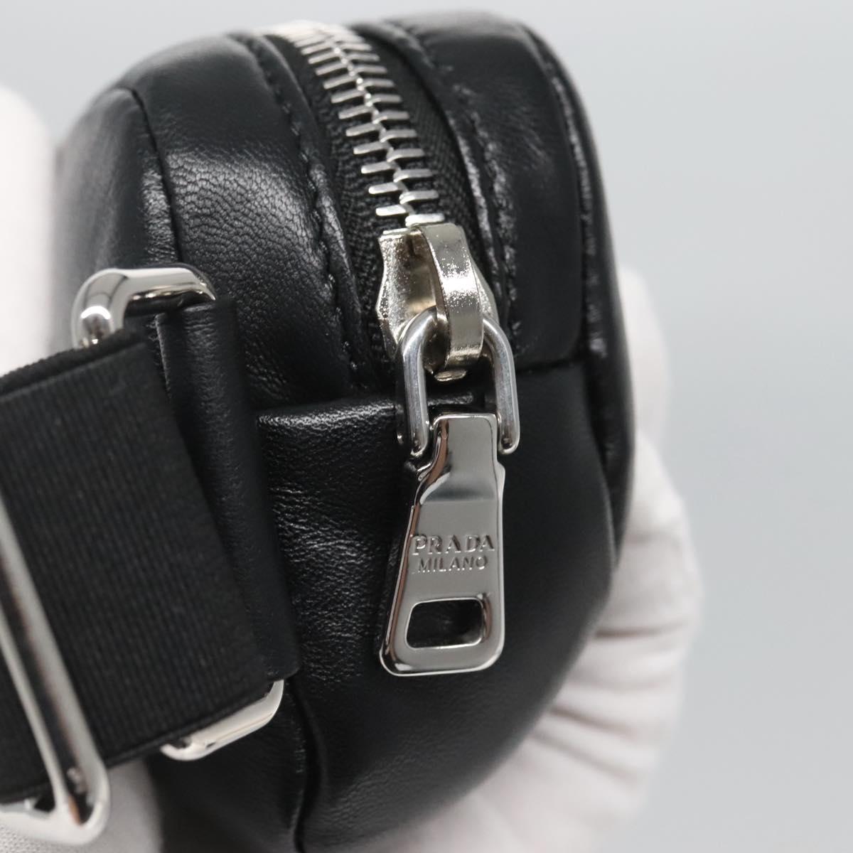 PRADA Pouch Leather Black Silver Auth 118865M
