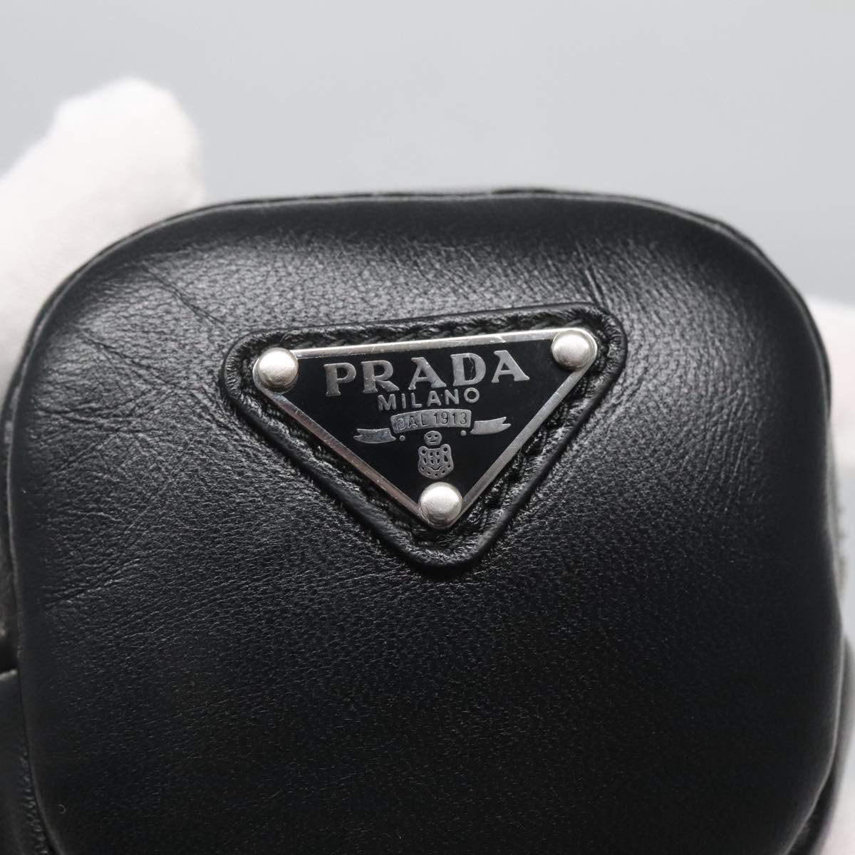 PRADA Pouch Leather Black Silver Auth 118865M