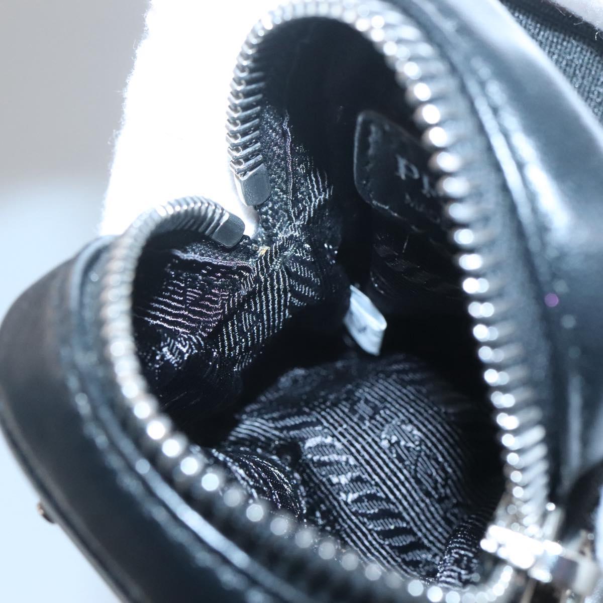 PRADA Pouch Leather Black Silver Auth 118865M