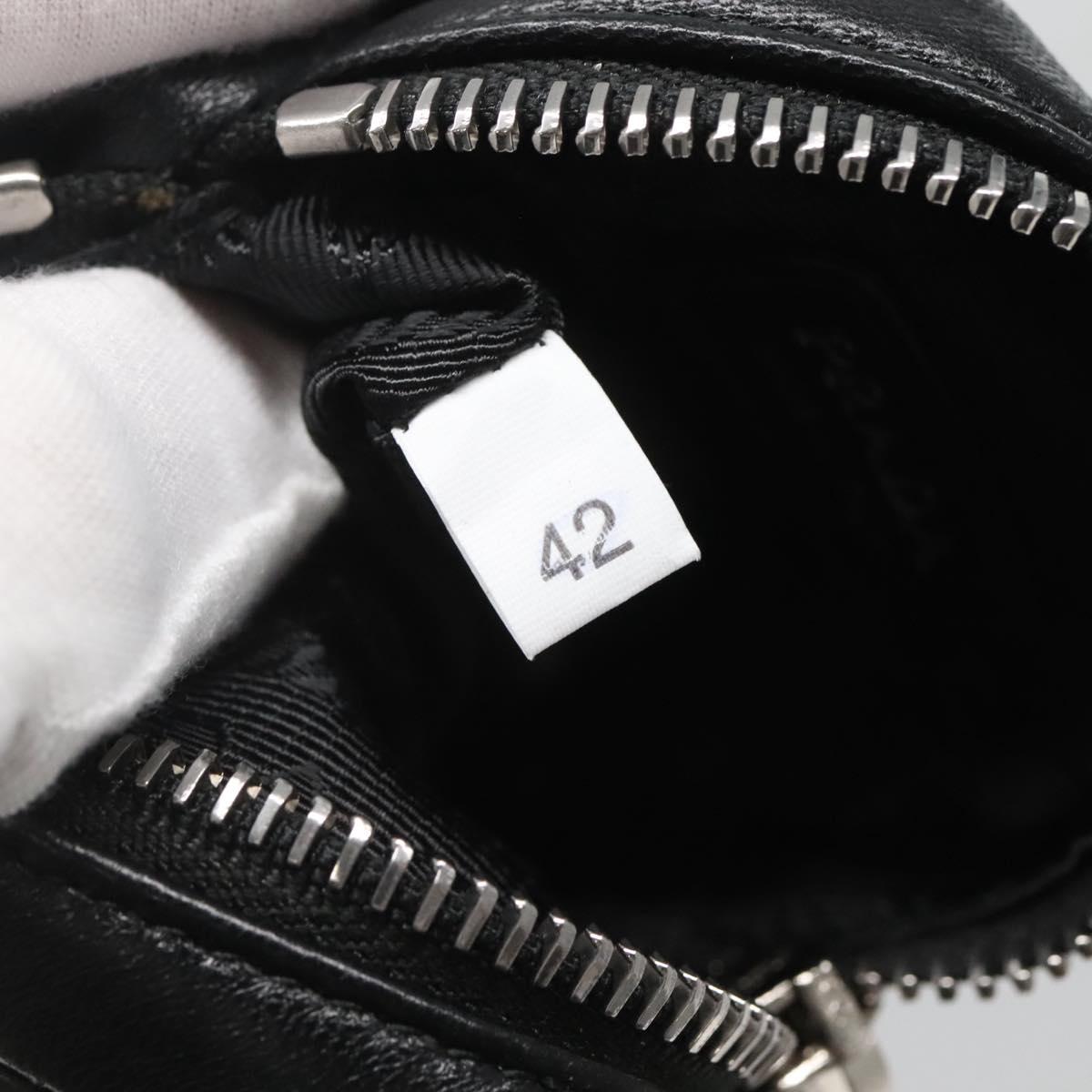 PRADA Pouch Leather Black Silver Auth 118865M