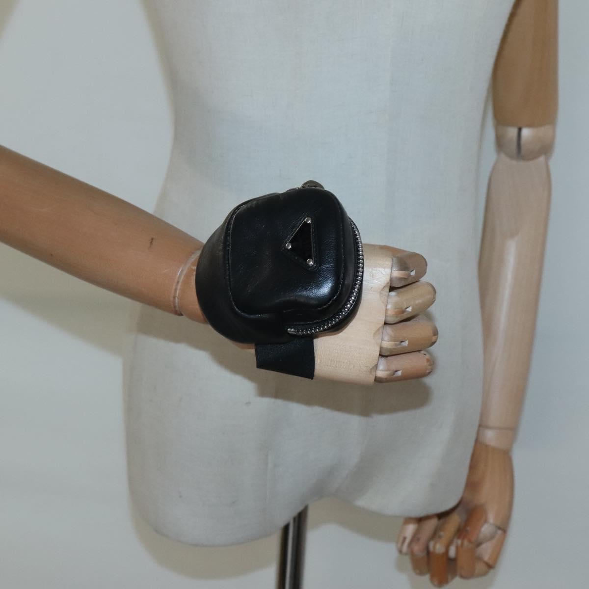 PRADA Pouch Leather Black Silver Auth 118865M