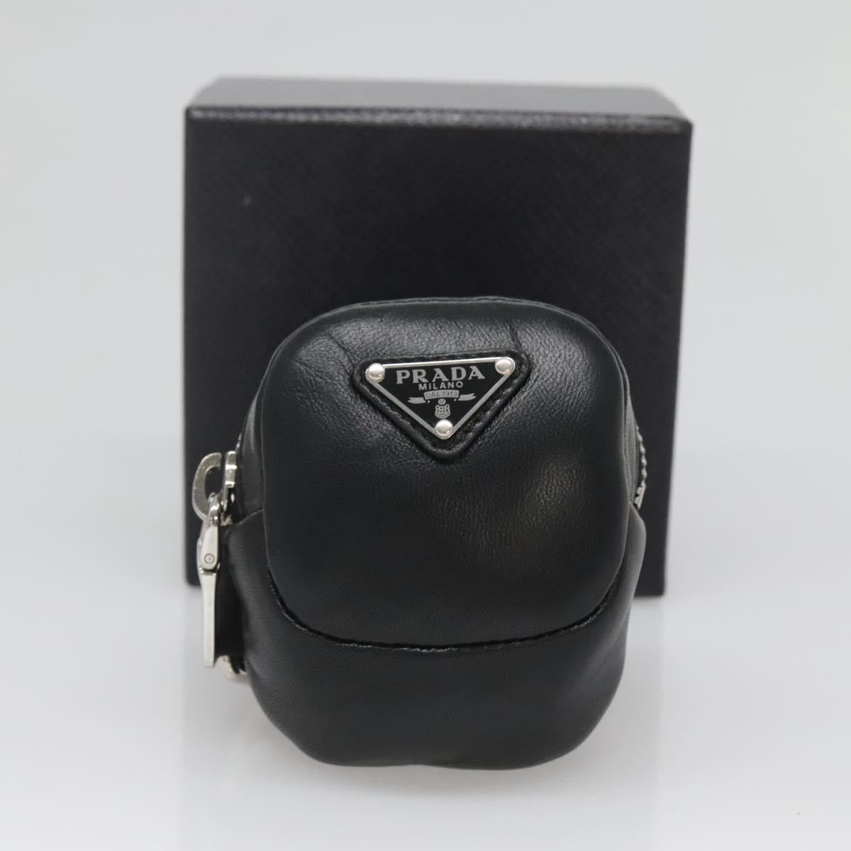 PRADA Pouch Leather Black Silver Auth 118865M
